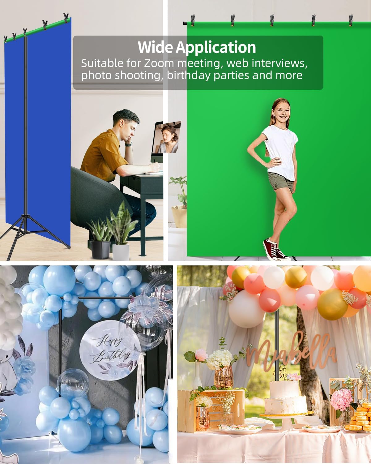 HEMMOTOP T Shape Backdrop Stand, 8x6.8ft(HxW) Portable Photo Background Stand Kit for Parties, Green Screen Stand Only with 5 Spring Clamps and Carrying Case, Banner Holder for Photoshoot, Photography