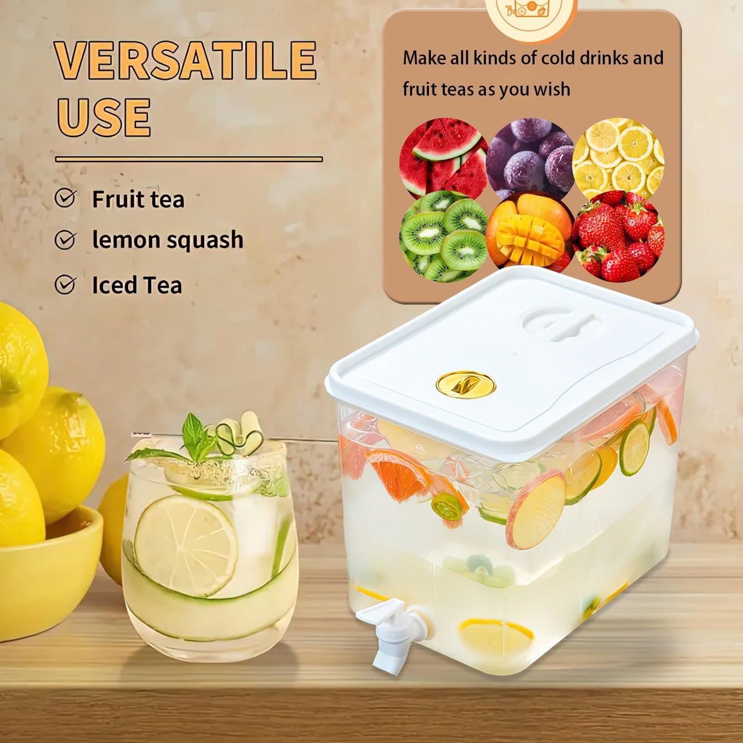 1 Gallon Beverage Drink Dispenser for Fridge, Plastic Beverage Dispenser with Spigot，Juice Container Sealed with Filter Screen，Cold Hot Drink Jug for Christmas Party Supplies (2PCS 1Gallon)