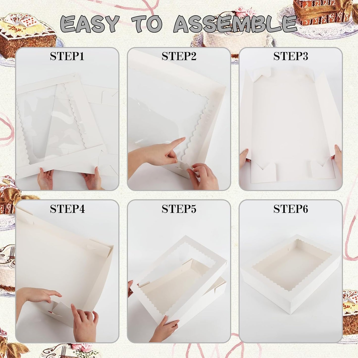 12 Sets 14x10x4in White Bakery Boxes Half Sheet Cake Boxes with Board, Large Treat Boxes for Pastry Baking Cake Donuts Cupcake Pie Packaging