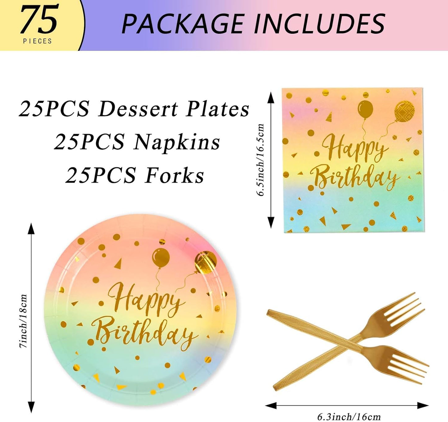 75PCS Paper Plates and Napkins Set - White and Gold Dot Disposable Party Dinnerware Includes Paper Plates, Napkins, Forks Decorations for 2026 New Year, Birthday, Wedding and Holiday, Serves 25