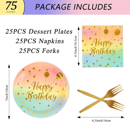 75PCS Paper Plates and Napkins Set - White and Gold Dot Disposable Party Dinnerware Includes Paper Plates, Napkins, Forks Decorations for 2026 New Year, Birthday, Wedding and Holiday, Serves 25