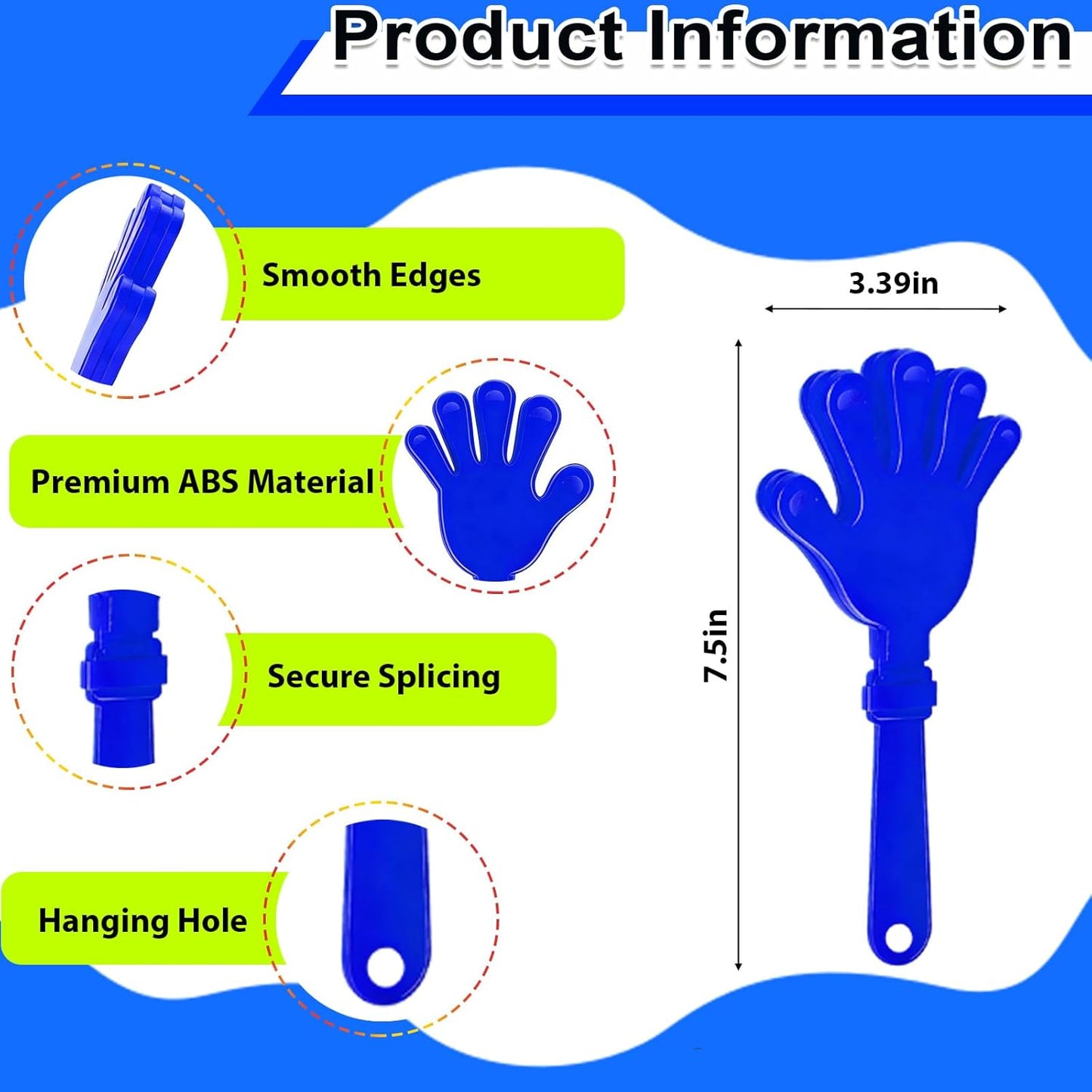 8PCS Hand Clappers 7.5 Inch Clapping Noisemakers Plastic Noise Makers Mini Hand Soundboard Party Favors Noise Maker Clacker for Birthdays Games Ball Dance Football Sporting Events Cheers Supplies