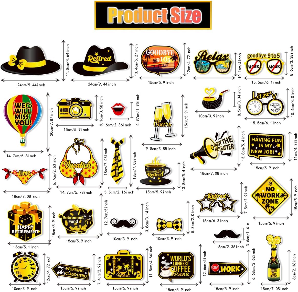 Retirement Party Photo Booth Props Kit Retirement Selfie Props Retirement Party Supplies Retirement Happy Party Decoration - 30pcs Selfie Props with Happy Retirement Frame - Black and Gold Theme