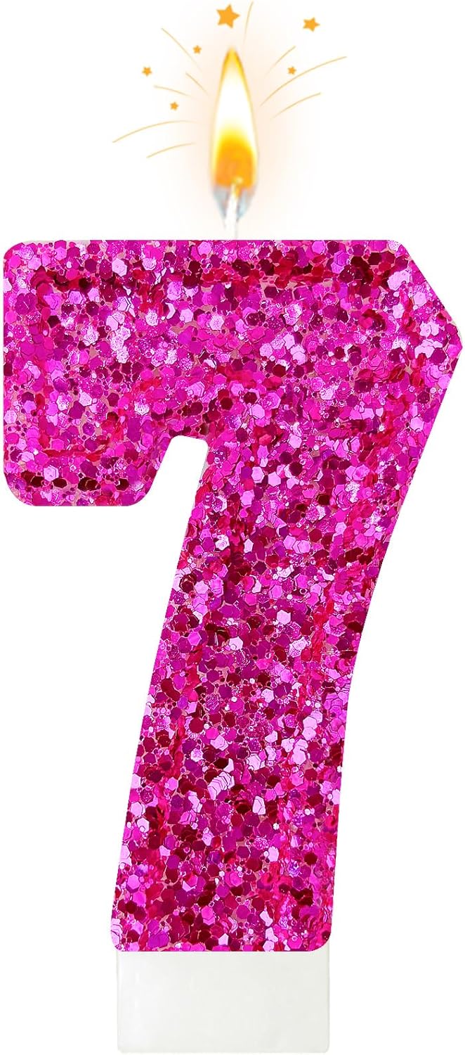 Birthday Number Candles, Glitter Number Candle Cake Decorations with Sequins, Cupcake Decorations for Girls, Women, Party Anniversary Celebrations (Number 6, Purple)