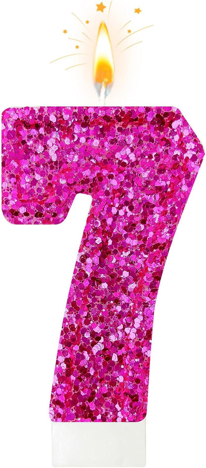 Birthday Number Candles, Glitter Number Candle Cake Decorations with Sequins, Cupcake Decorations for Girls, Women, Party Anniversary Celebrations (Number 6, Purple)