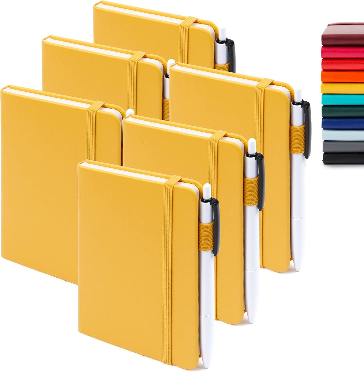 feela 6 Pack Pocket Small Notebooks Bulk, Mini Cute Memo Notepads Hardcover College Ruled Lined Journals with Pen Holder for Women Girls Office School, with 6 Black Pens, 3.5”x 5.5”, A6, Rose Pink