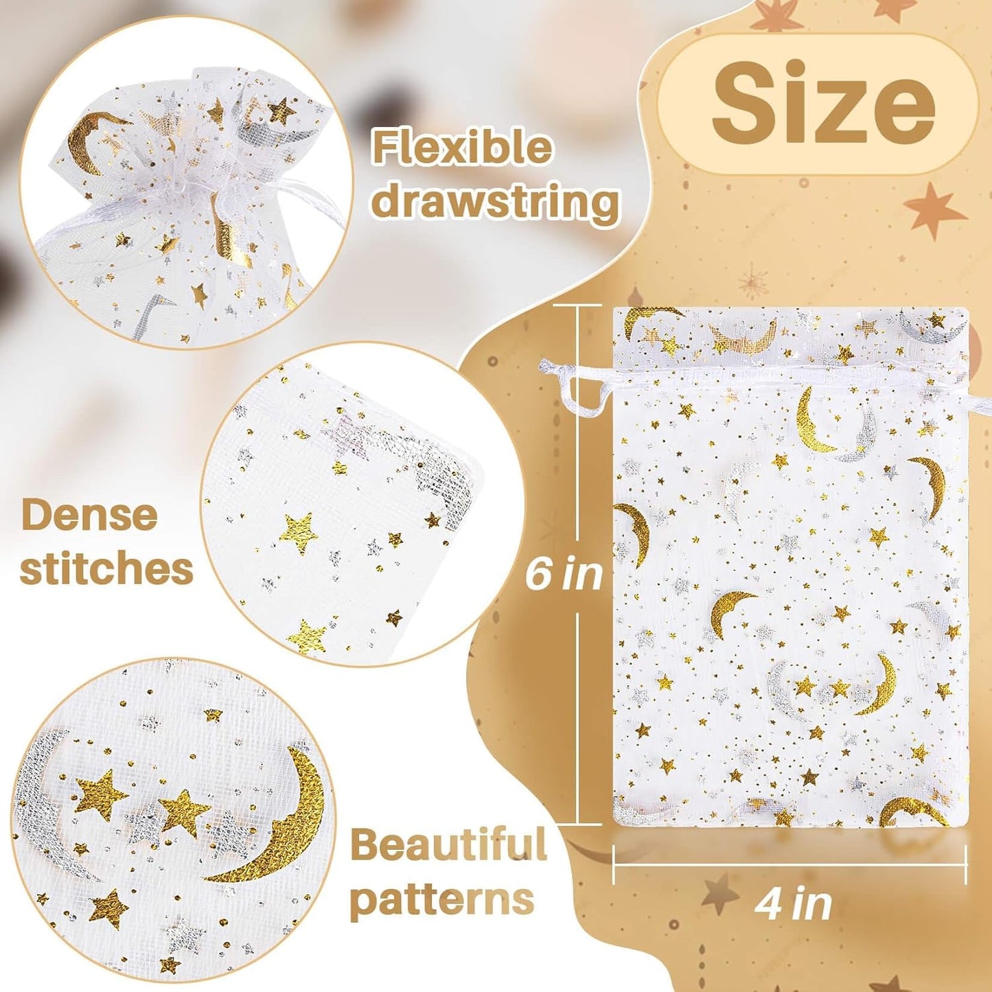 Sukh 100pcs Organza Bags 5''x7'' - White Sheer Mesh Drawstring Bags for Jewelry, Soap, Fruits, Candy, Small Gift Bags for Weddings, Valentine's Day, Mother's Day, Halloween, Thanksgiving, Christmas