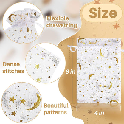 Sukh 100pcs Organza Bags 5''x7'' - White Sheer Mesh Drawstring Bags for Jewelry, Soap, Fruits, Candy, Small Gift Bags for Weddings, Valentine's Day, Mother's Day, Halloween, Thanksgiving, Christmas