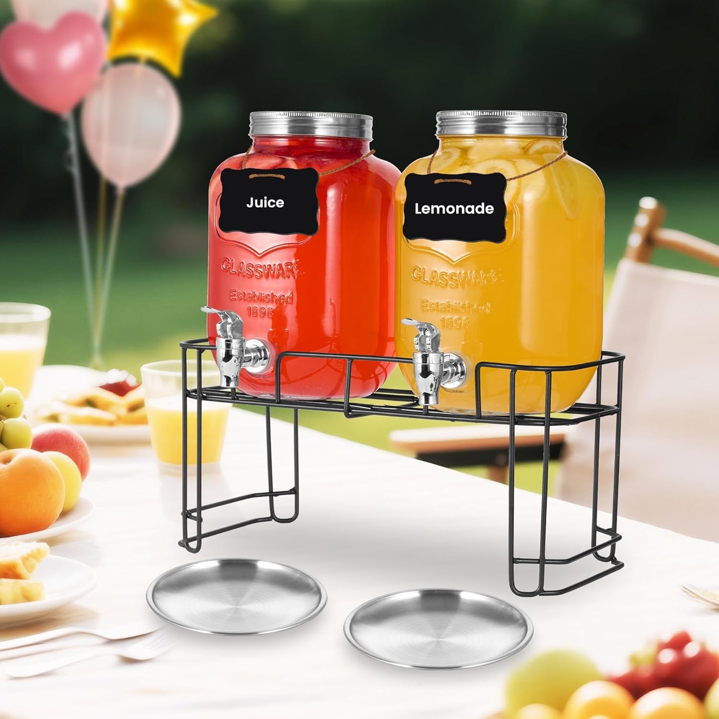 2 Pack1 Gallon Glass Drink Dispensers For Parties .Beverage Dispenser,Glass Drink Dispenser With Stand And Spigot (Plastic Spigot)