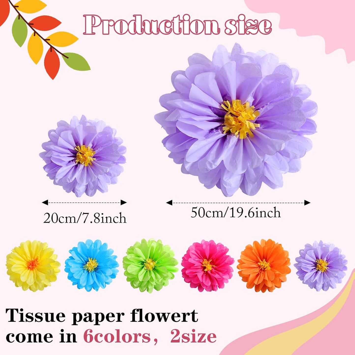 Watersay 12 Pcs 10" 20" Giant Mexican Fiesta Paper Flowers Colorful Tissue Crepe Flowers Pom Poms Craft for Floral Party Backdrop Wedding Birthday Party (Dusty Color)