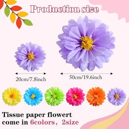 Watersay 12 Pcs 10" 20" Giant Mexican Fiesta Paper Flowers Colorful Tissue Crepe Flowers Pom Poms Craft for Floral Party Backdrop Wedding Birthday Party (Dusty Color)