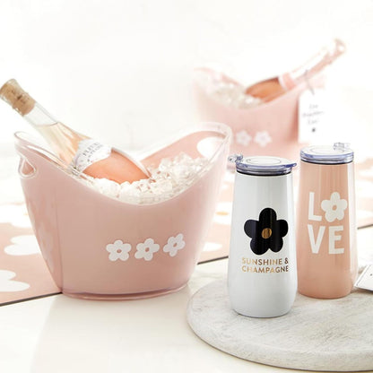 Santa Barbara Design Studio Beverage Buckets Acrylic Ice Bucket with Handles, 10.8" x 8", Pink Flowers