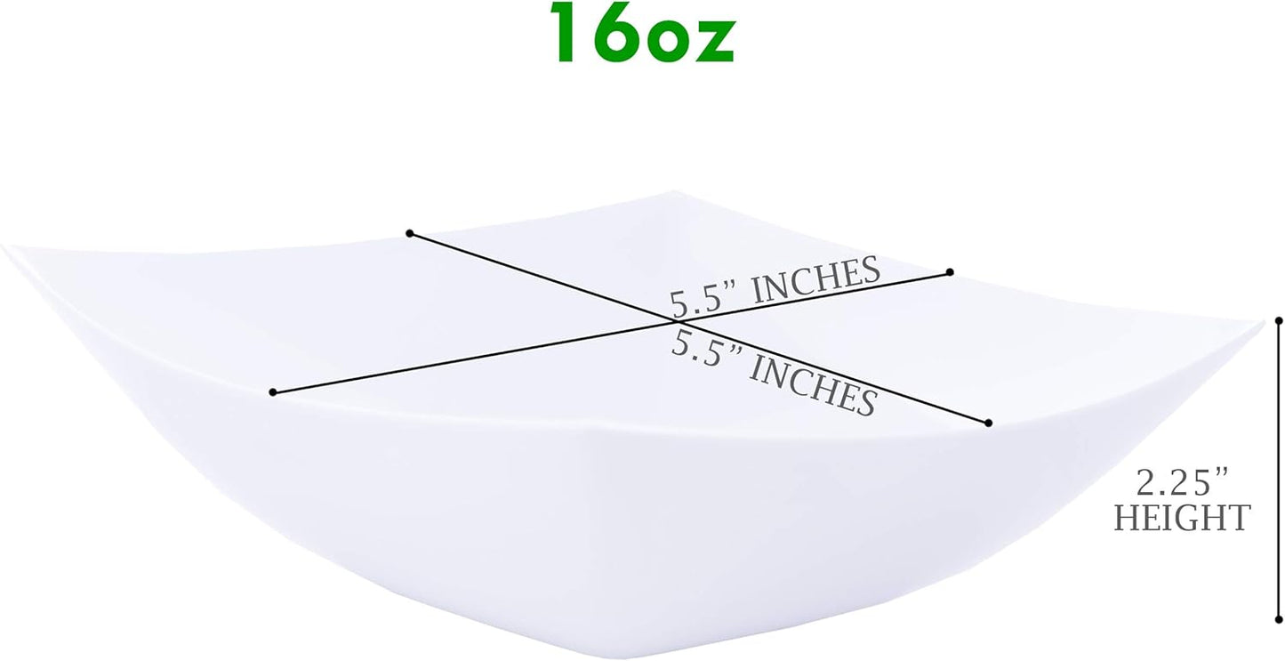 PLASTICPRO Disposable 64 ounce Square Serving Bowls, Party Snack or Salad Bowl, Large Plastic Elegant White Pack of 4