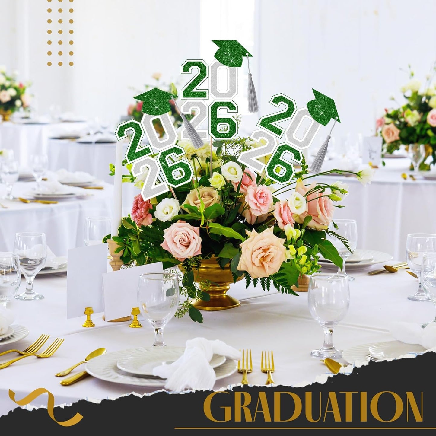 10 Pcs Graduation Table Centerpieces Sticks with Tassels, class of 2026 Grad Cap Picks Table Decoration Cupcake Toppers for Party Centerpiece Decoration Supplies(Blue and Gold)