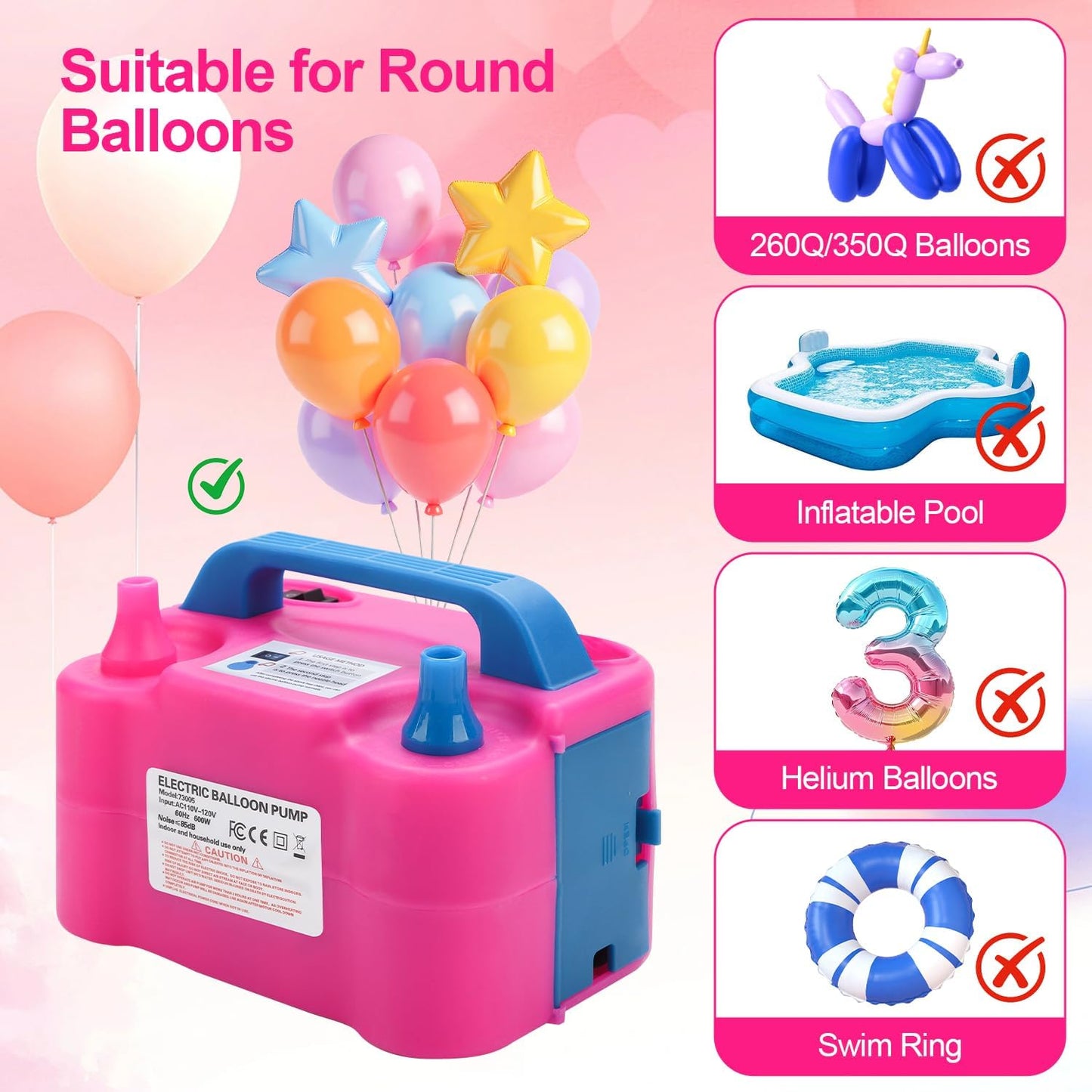 QIPUMP Balloon Pump Electric,110V 600W Balloon Blower Inflator Dual Nozzle Air Pump Balloons Inflator for Decoration, Party, Sport,Gifts:2 Balloon Tying Tools