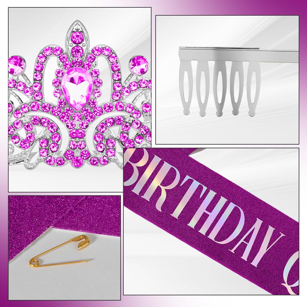 Birthday Sash for Women,Birthday Crown Tiaras for Women,Gold Rhinestone Queen Sash and Crown Tiara Headband for Party Decorations