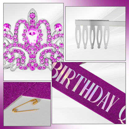 Birthday Sash for Women,Birthday Crown Tiaras for Women,Gold Rhinestone Queen Sash and Crown Tiara Headband for Party Decorations