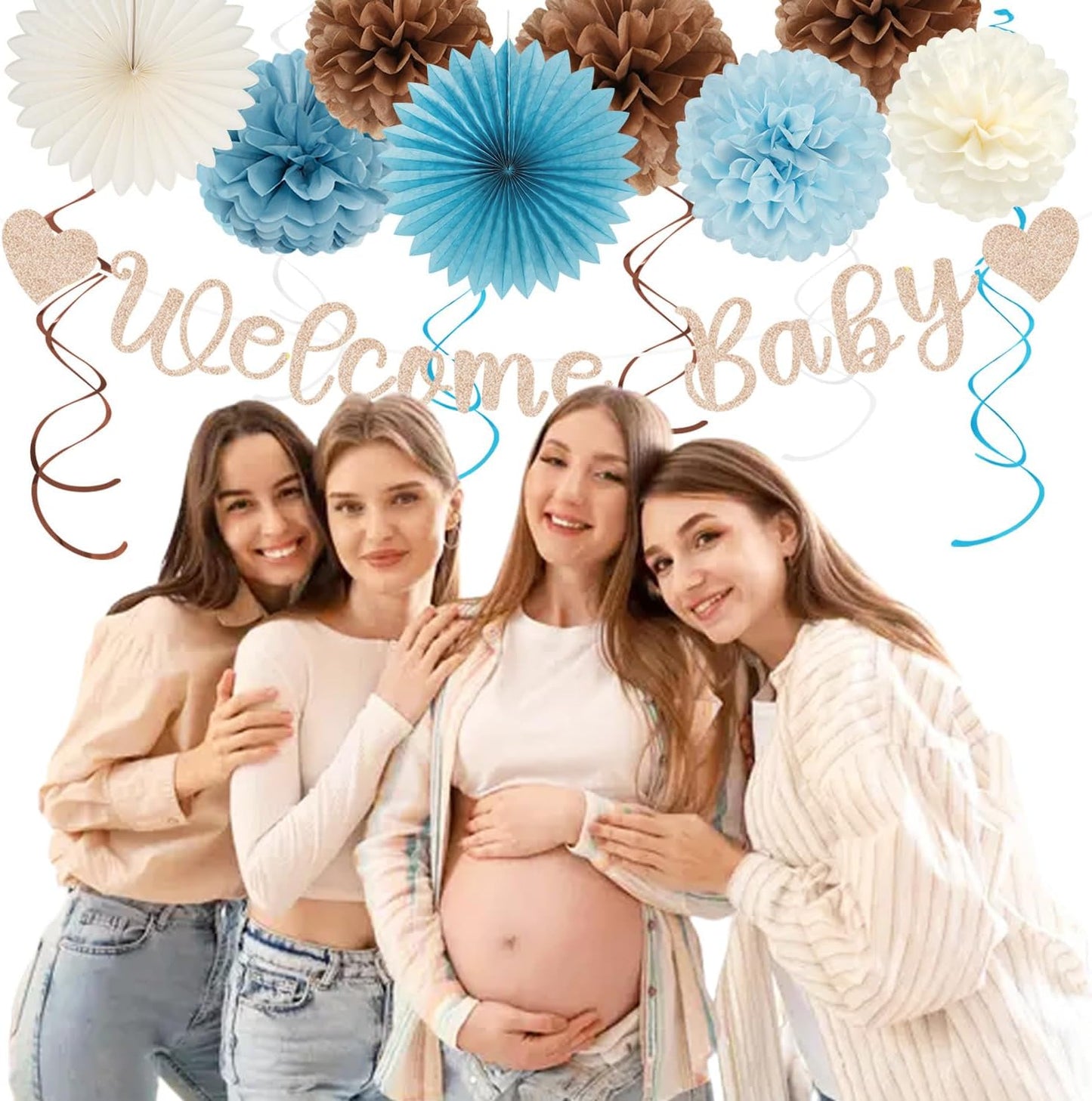 2026 Blue Class-Congratulations Prom Graduation Party-Decorations - 22pcs High School College Grad Supplies Decor,Royal Navy White Silver Tissue Pom Poms Streamers, Paper Flowers Lanterns Hugmoon