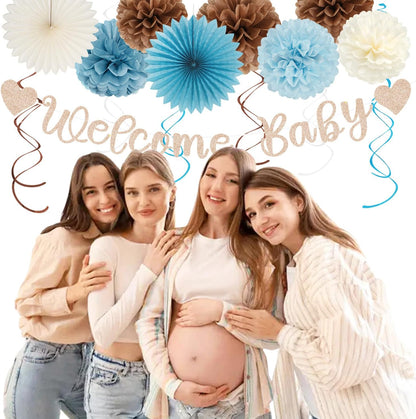2026 Blue Class-Congratulations Prom Graduation Party-Decorations - 22pcs High School College Grad Supplies Decor,Royal Navy White Silver Tissue Pom Poms Streamers, Paper Flowers Lanterns Hugmoon