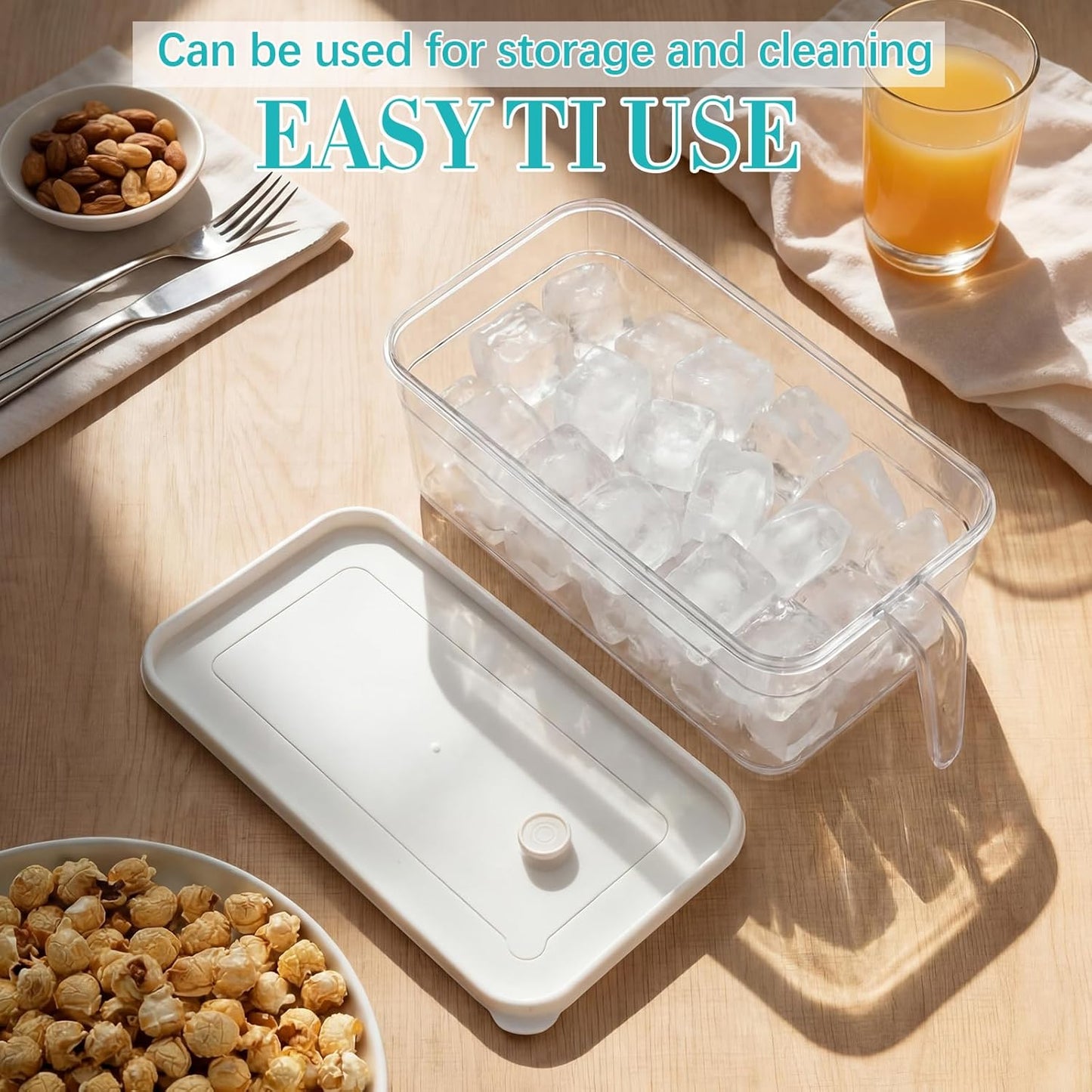 Havawish 4 Pcs Ice Storage Bin for Freezer with Lid and Flexible Scoop Set Plastic Ice Container with Lid Handle for Home Office Fridge Storage (12.4 x 8.07 x 3.94 Inches,Clear)
