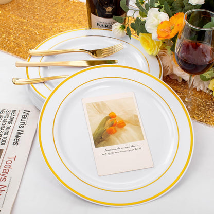 FLOWERCAT 60PCS White Plastic Plates - Heavy Duty White Disposable Plates for Mother's Day/Birthday Party/Wedding -serve for 30 guests Include 30PCS 10.25" & 30PCS 7.5" Plates for Party