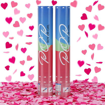 Gender Reveal Confetti Poppers, Blue Confetti Cannon 2 Pack with Heart Shaped Party Confetti for Baby Shower, Birthday, Gender Reveal Party Supplies - 12 inch