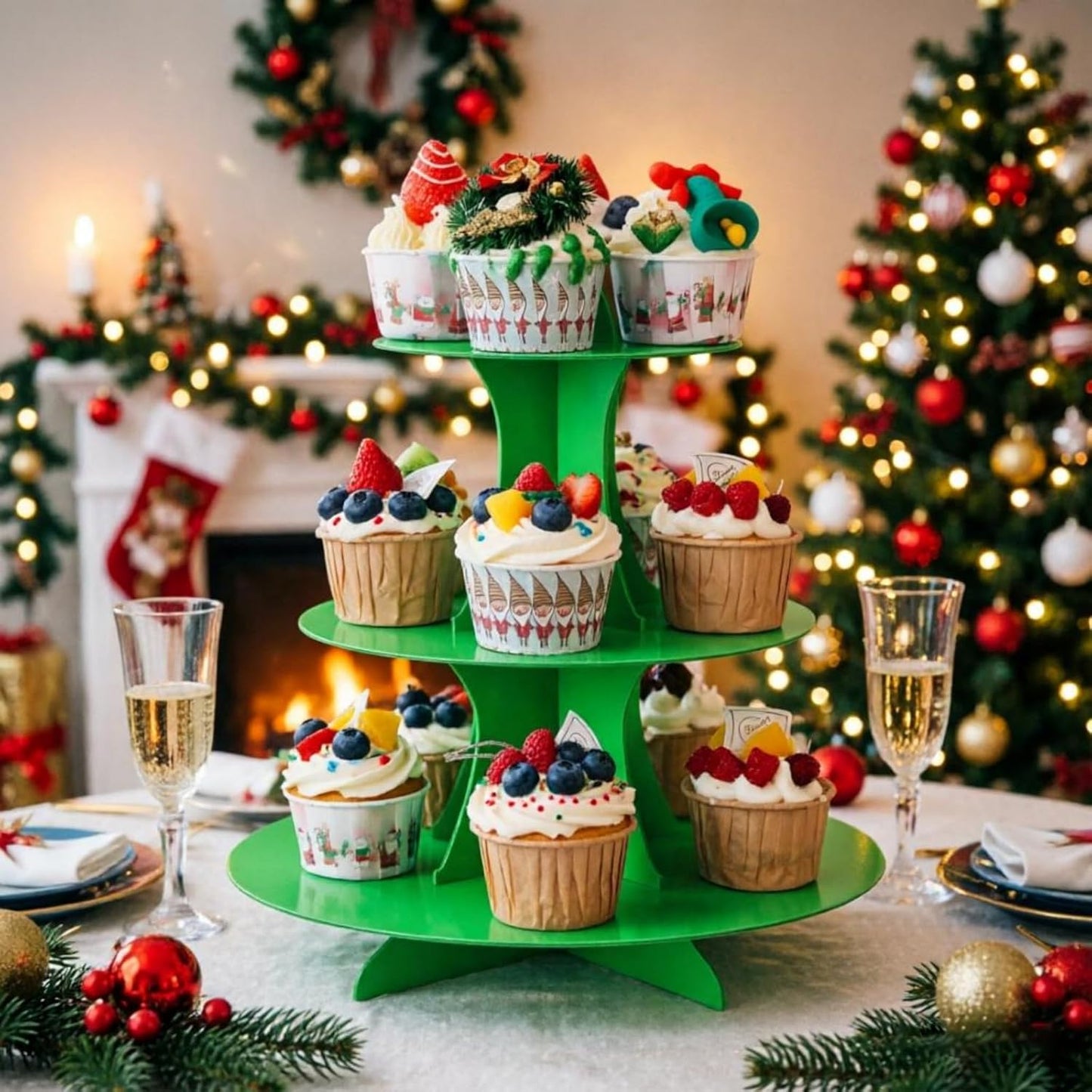 YLDW Cupcake Stand, 3-Tier Cupcake Stand Display, Cardboard Cup Cake Tower Stand, Disposable Dessert Stand for Birthday Tea Party Baby Shower Treat Decorations, Pink
