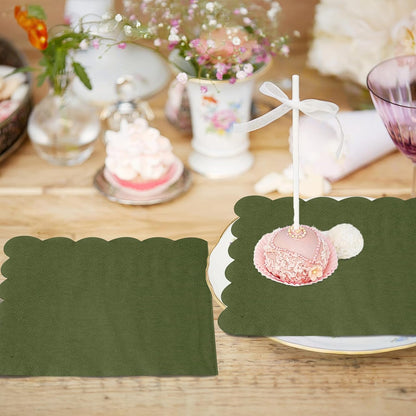 100 Pcs Cocktail Napkins, 2-Ply 5 x 5 Inches Disposable Scalloped Napkins, Thick Premium Dessert Napkins for Party, Wedding, Dinner, Birthday, Anniversary, Festival (Sage Green)