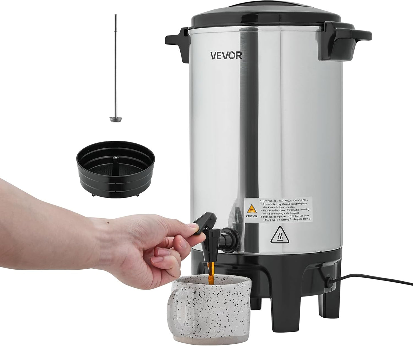 VEVOR Commercial Coffee Urn, 60 Cup 9 L Hot Beverage Dispenser with Dripless Faucet, Quick-Brewing Stainless Steel Large Commercial Coffee Maker, for Catering, Business, Party, Church & Restaurant
