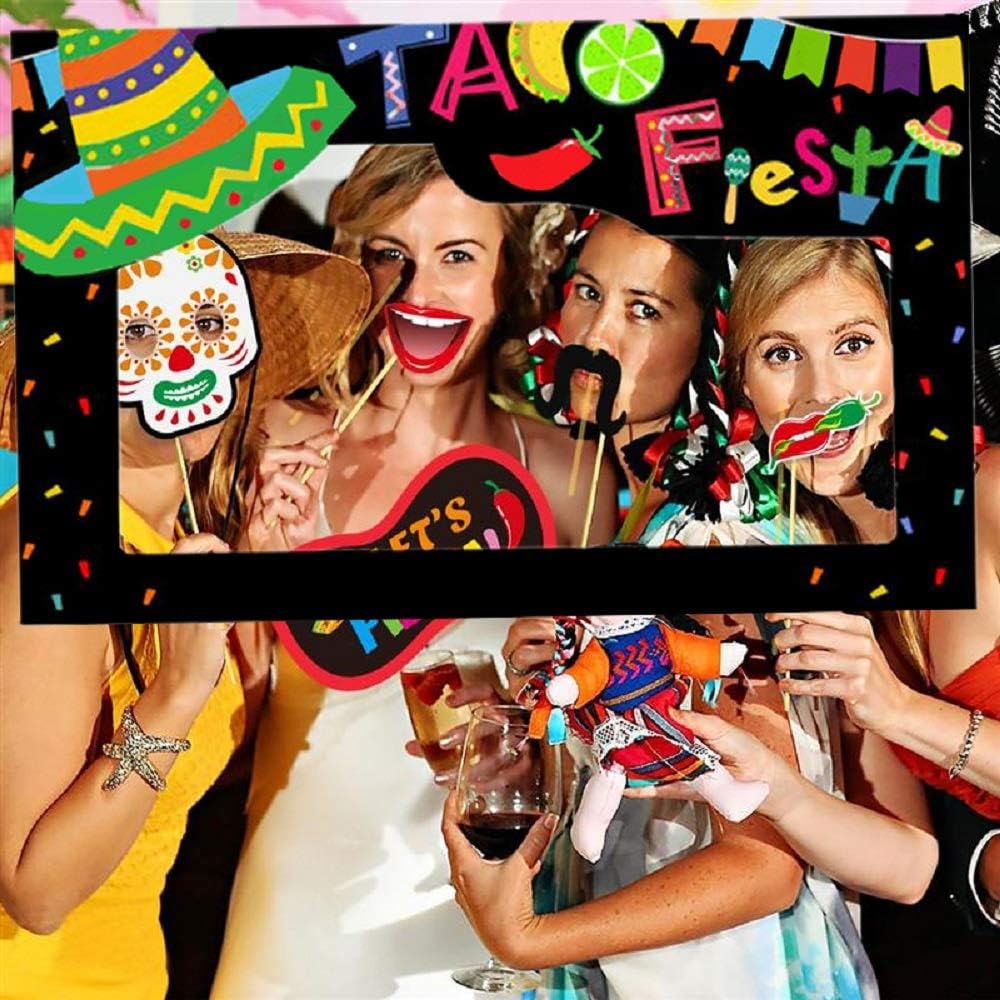 LaVenty Mexican Selfie Frame Props Photo Booth Props Fiesta Decorations Cinco De Mayo Party Decor