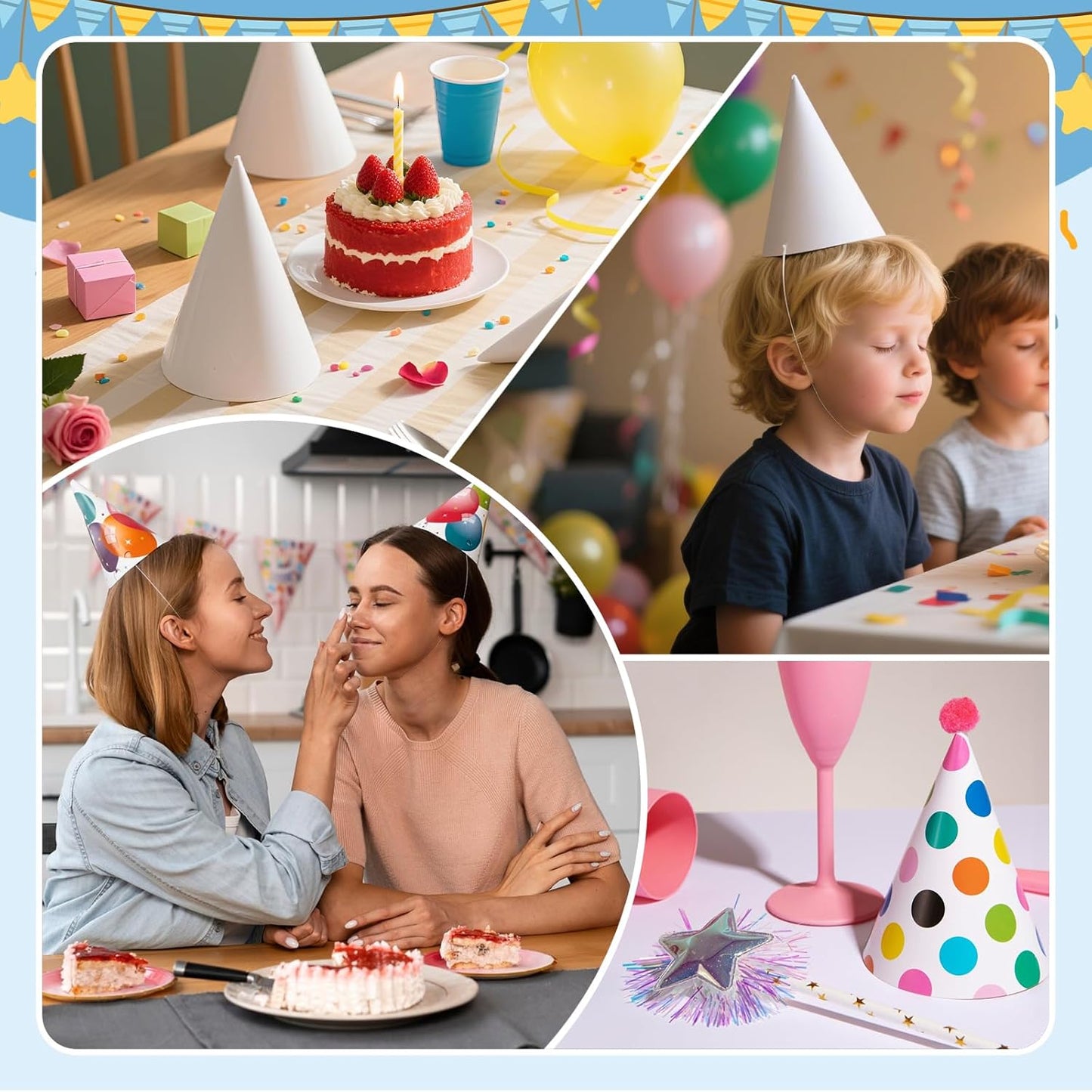 WEOXPR White Paper Party Hats for Birthday,Decorative Bulk Cone Hat for Adults Art DIY, Halloween Supplies（10/20/40/60）