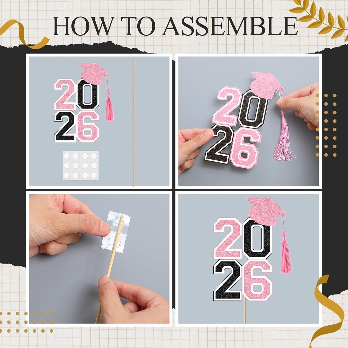 10 Pcs Graduation Table Centerpieces Sticks with Tassels, class of 2026 Grad Cap Picks Table Decoration Cupcake Toppers for Party Centerpiece Decoration Supplies(Blue and Gold)