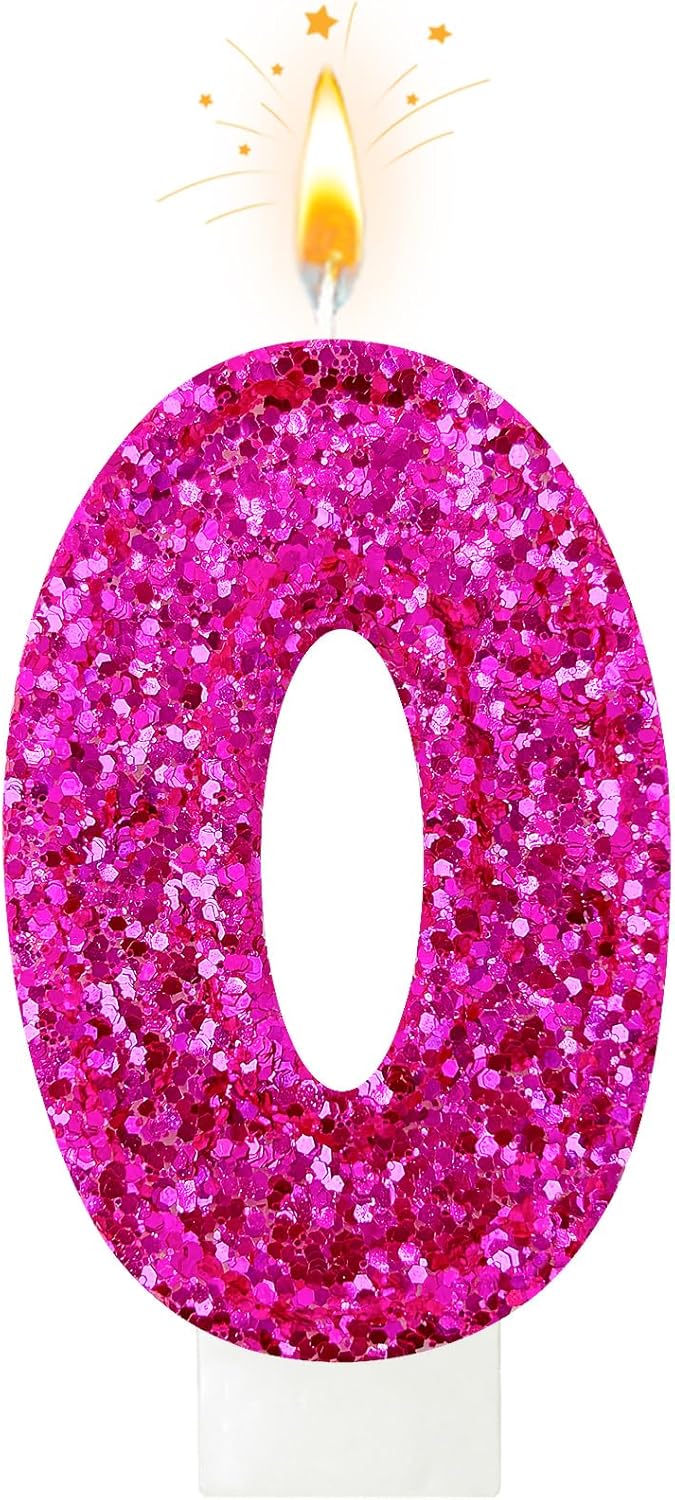 Birthday Number Candles, Glitter Number Candle Cake Decorations with Sequins, Cupcake Decorations for Girls, Women, Party Anniversary Celebrations (Number 6, Purple)