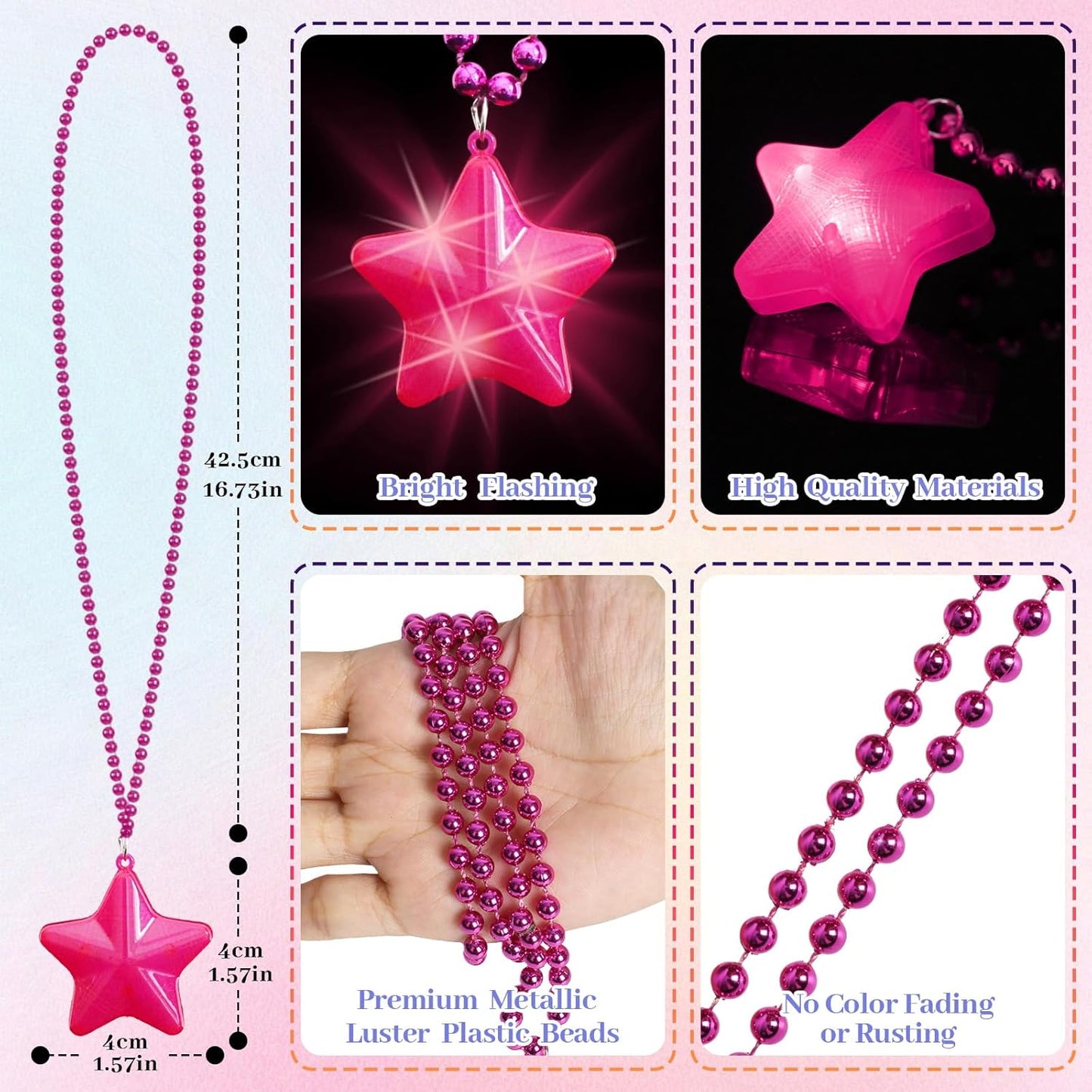16 Pack Light Up Necklaces Flashing Star Bead Necklaces Glow In The Dark Party Supplies for Weddings Birthday Valentines Mardi Gras July 4th Halloween Christmas