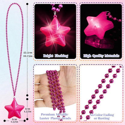 16 Pack Light Up Necklaces Flashing Star Bead Necklaces Glow In The Dark Party Supplies for Weddings Birthday Valentines Mardi Gras July 4th Halloween Christmas