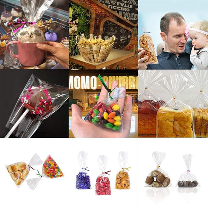 XLSFPY 100PCS Clear Cellophane Bags, 5x7 Small Treat Bags with Ties, Cake Pop Bags, Candy Bags, Goodie Bags, Rice Crispy Treat Bags, Clear Bags for Favors Birthday Party (5'' x 7'')