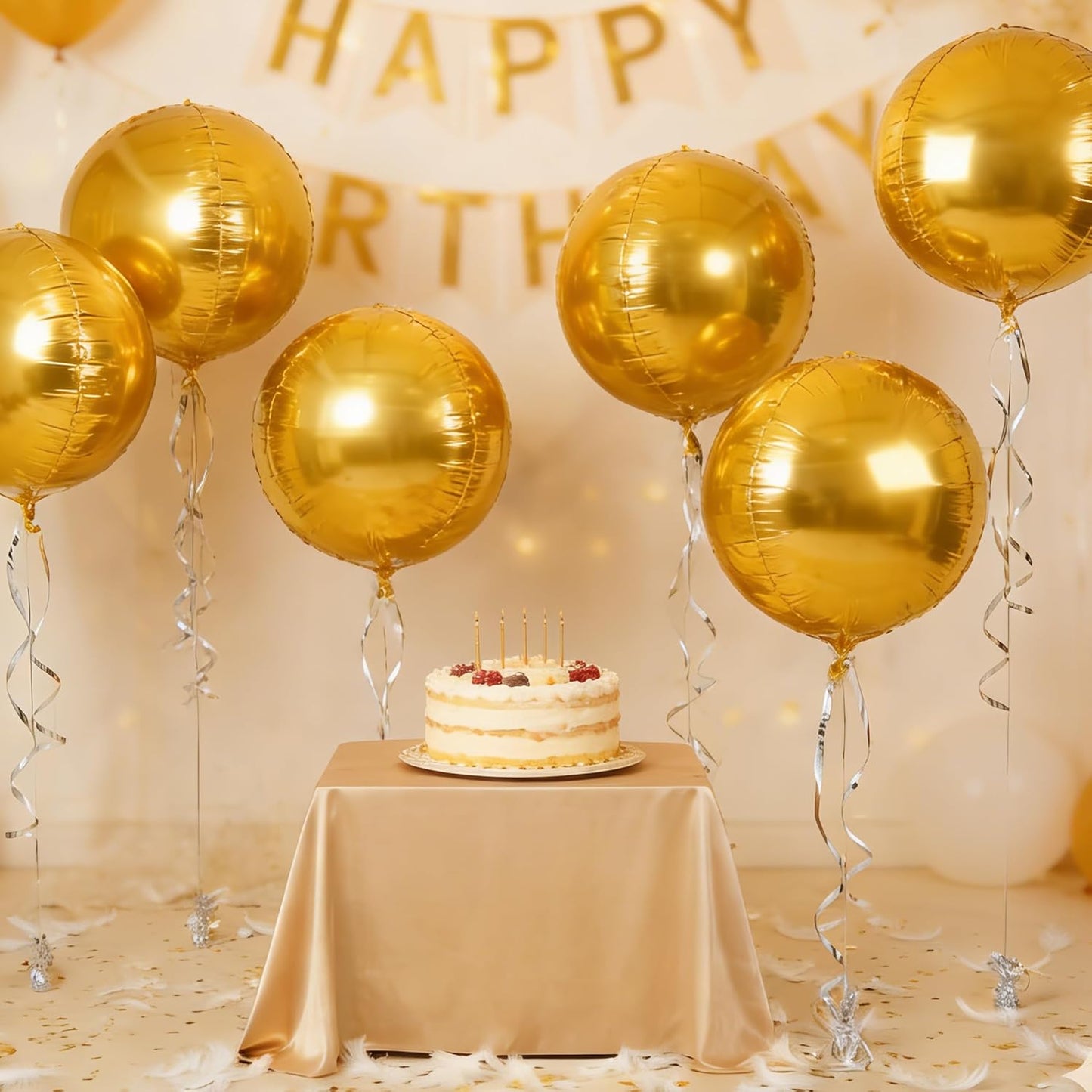 Metallic Gold Round Foil Balloons, 22" Large 4D Sphere Mylar Ball Balloons 6PCS, for Graduation Prom Birthday Wedding Anniversary Disco Party Decorations