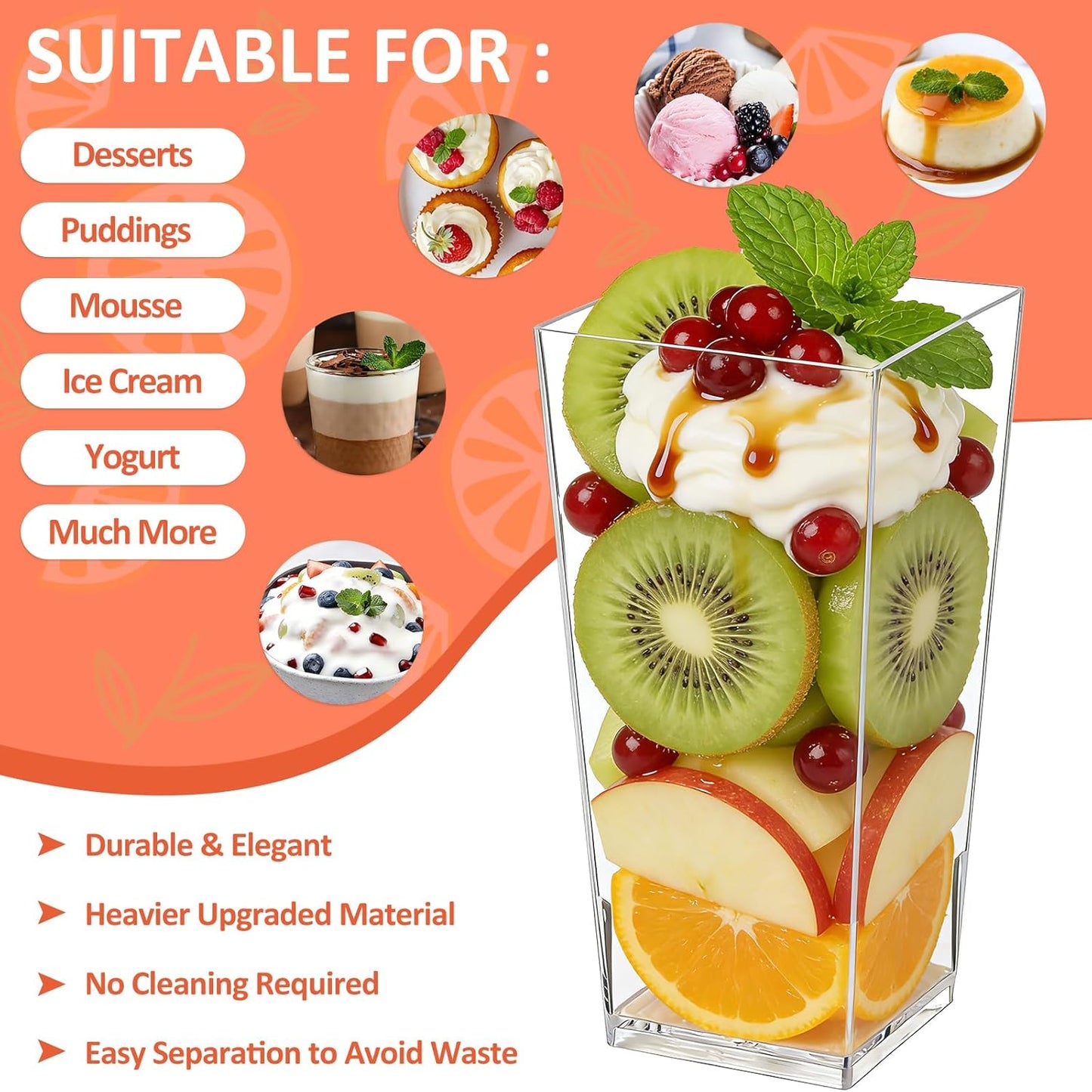 Eupako 3 oz Plastic Dessert Shooter Cups with Spoons - 100 Pack Mini Clear Slanted Appetizer Cup, Small Dessert Cup for Jello Shots, Parfait, Puddings, Mousse