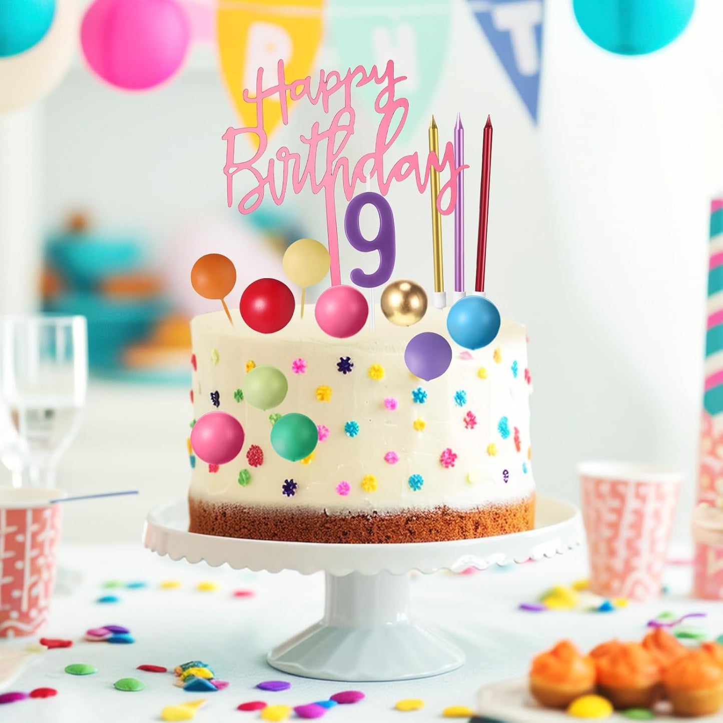 Yerliker 34 Pcs Happy Birthday Cake Toppers Decorations Birthday Candles DIY Cake Decor for Men Women Wedding Anniversary(Gold)