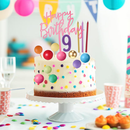 Yerliker 34 Pcs Happy Birthday Cake Toppers Decorations Birthday Candles DIY Cake Decor for Men Women Wedding Anniversary(Gold)