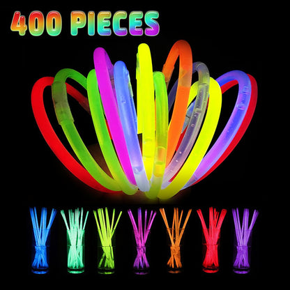 HONLYNE 100 Pack Glow Sticks Party Favors Bulk, 8" Glow in the Dark Party Supplies, Party Favors for Kids 8-12, Neon Glow Stick Bracelets & Necklaces for Raves, Halloween, Christmas, Birthdays