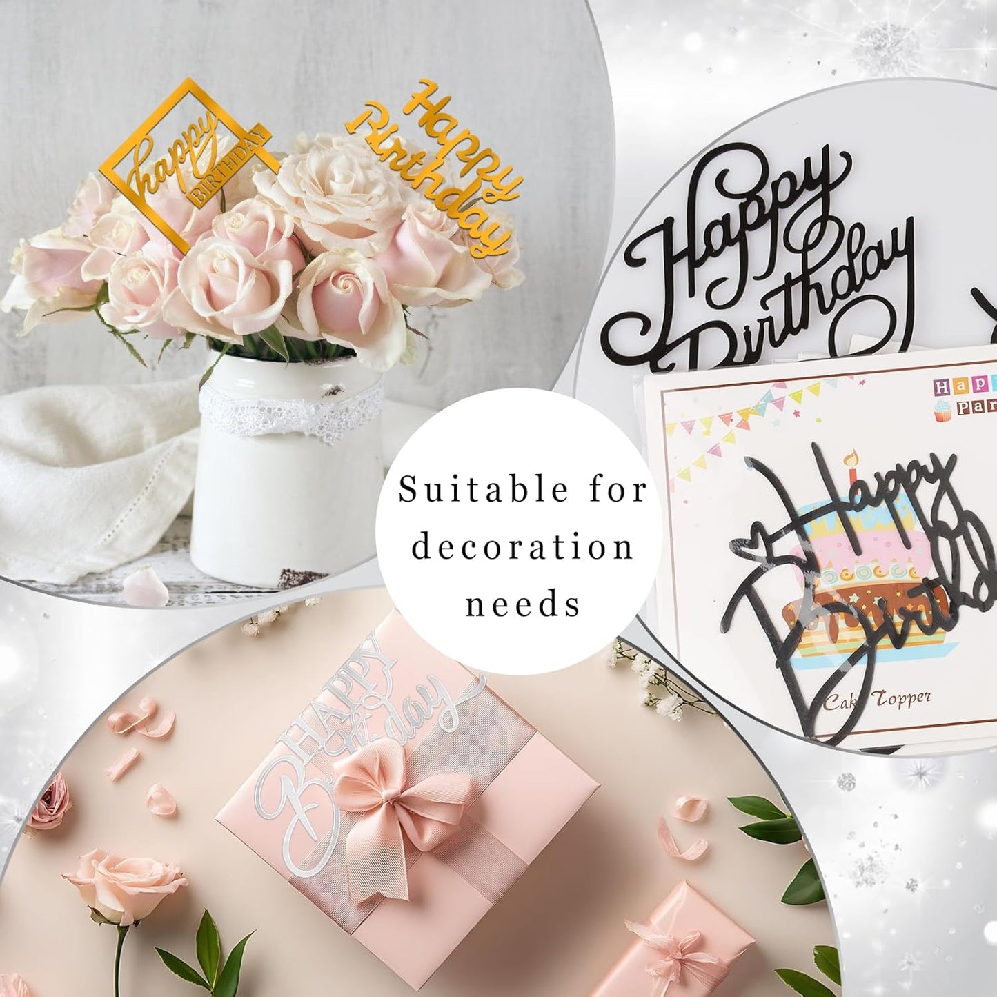 20pcs Gold Mirror Acrylic Happy Birthday Cupcake Toppers Round Engraved Cake Picks Happy Birthday Cake Toppers for DIY Birthday Gift Flower Bouquet Pastries Desserts Decor