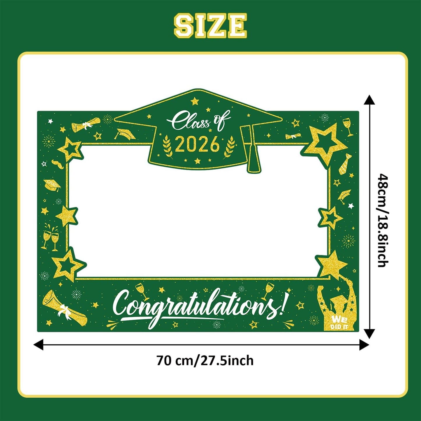 Graduation Decorations Class of 2026 Photo Booth Props - Blue and Gold 2026 Graduation Frame & Photo Props Congrats Grad Class of 2026 Decor for Graduation Party Supplies