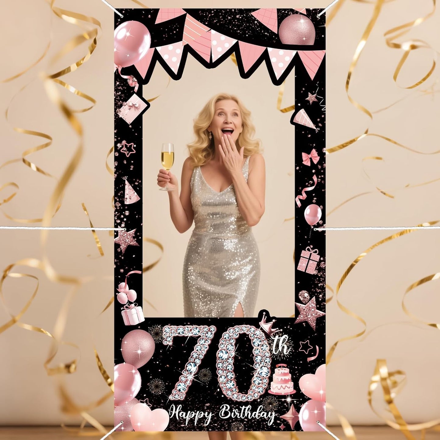 Pink 80th Birthday Neon Photography Banner Backdrop Glow Party Disco Dance Neon Theme Birthday Banner Photo Frame Props Props Selfie Background Face Cutout Photo Props Decoration