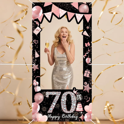Pink 80th Birthday Neon Photography Banner Backdrop Glow Party Disco Dance Neon Theme Birthday Banner Photo Frame Props Props Selfie Background Face Cutout Photo Props Decoration