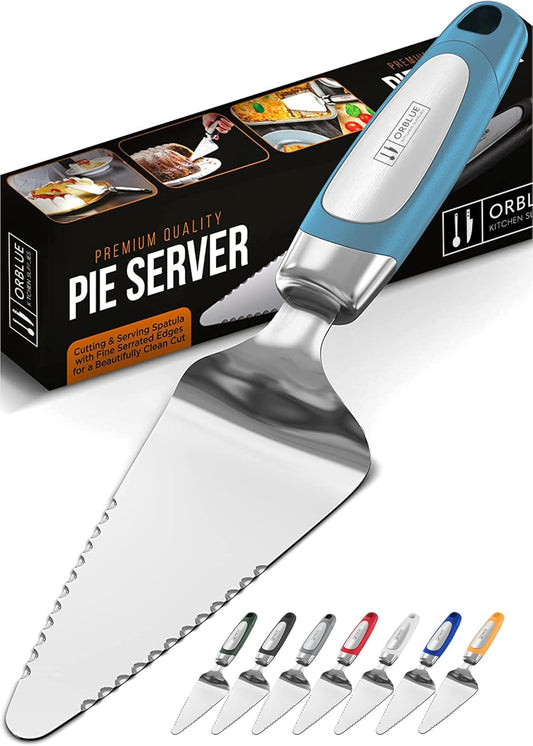 Orblue Pie Server, Essential Kitchen Tool, Serrated on Both Sides, Great for Right or Left Handed Chef, Stainless Steel Flatware, Cake Cutter, Black