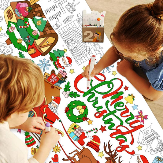 JUNQIU Happy Birthday Coloring Tablecloth, 72 * 31Inch Giant Coloring Poster for Kids, Color Paper Roll for Party Activities/Game/Birthday Party Games/Birthday Crafts for Kids