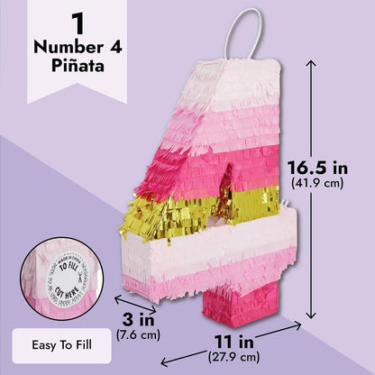 Number 5 Pinata, Pink and Gold Foil for Girls 5th Birthday Party Decorations (Small, 16.5 x 11.6 x 3 In)