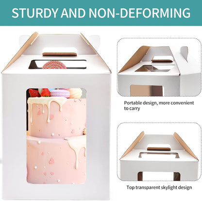 KBG Tall Cake Boxes with Window, Tiered Cake Boxes 10x10x12 & 12x12x14 Inch, Cake Carrier with 2 Cake Boards, Disposable Containers for 10 & 12 Inch