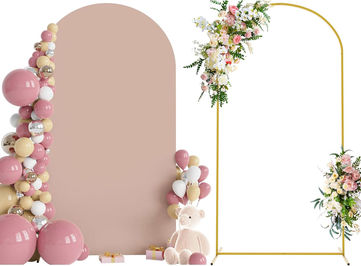 Wokceer 7.2 FT Wedding Arch Backdrop Stand and White Arch Cover, Metal Arch Stand with Arch Stand Cover for Birthday Party Wedding Ceremony Bridal Baby Shower Event Decor